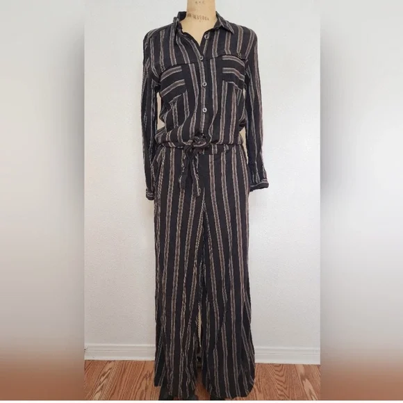 Free People Gray Brown Striped Sensual Wrapped Jumpsuit - Picture 5 of 9